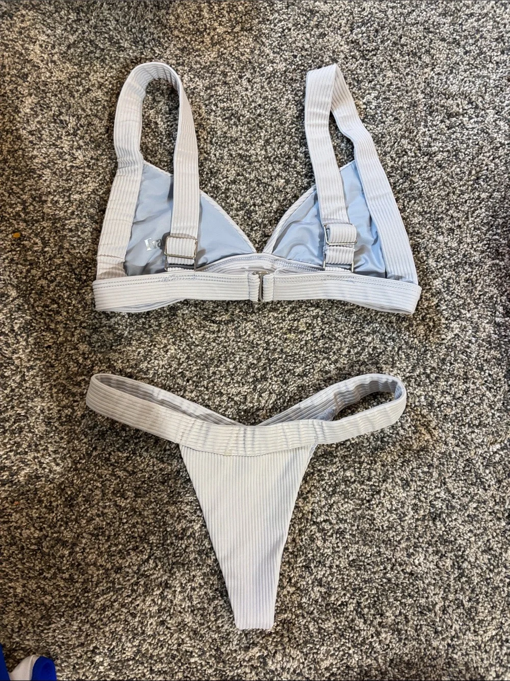 Ribbed Light Blue Triangle Bikini Set (Frankie’s Bikinis)- Women Swim